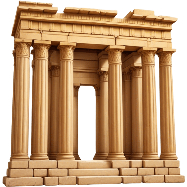 Baalbek temple – Cinematic Realistic Baalbek Temple, depicted as an ancient Roman temple complex with towering columns and intricately carved stone details, bathed in golden sunlight and dramatic shadows that evoke timeless historical grandeur. emoji