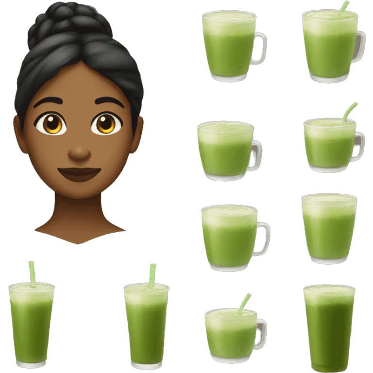 Brown girl drink matcha emoji