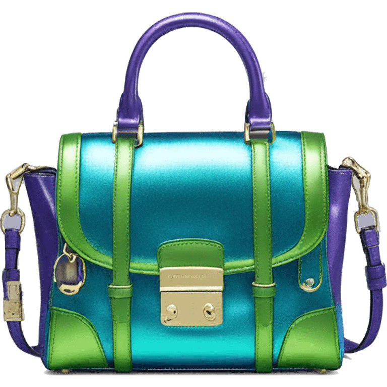 Realistic isolated blue purple and green metallic Michael Kors Satchel purse.  emoji