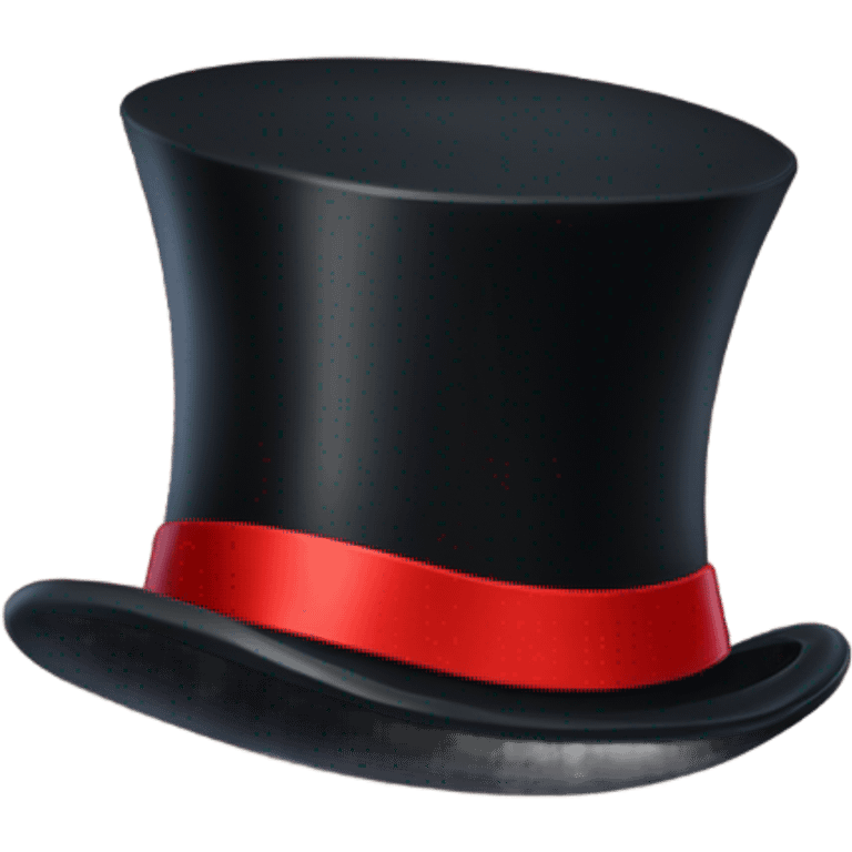 A black top hat displaying a red ribbon around the base. The ribbon forms a visible bow at the front, with the ends falling slightly over  emoji