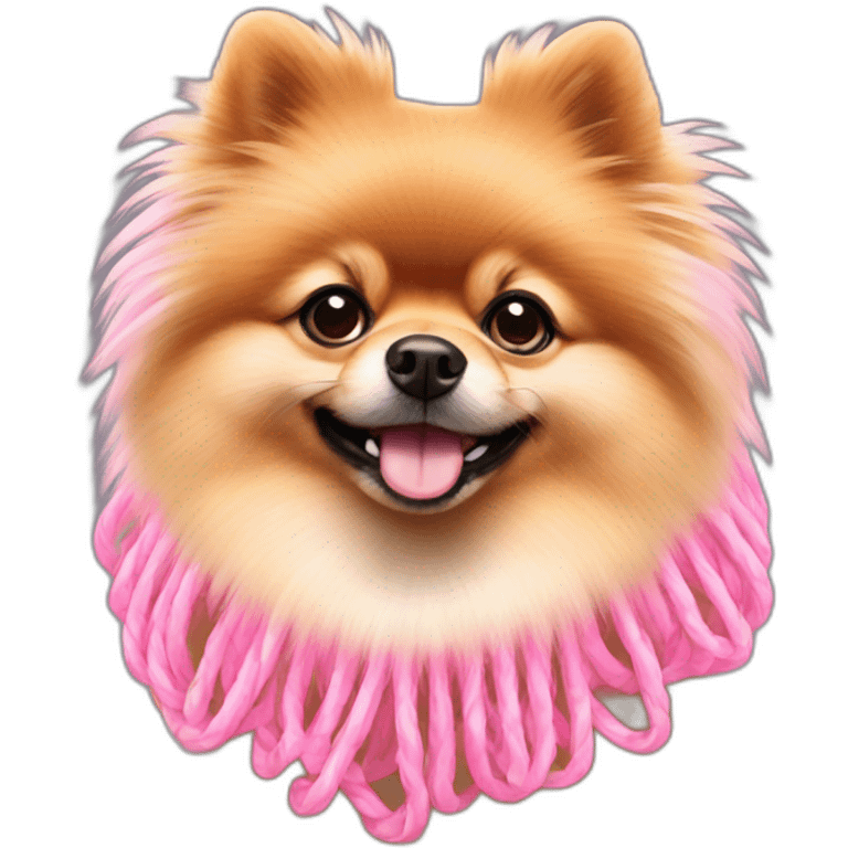 A pomeranian dog with pink knots emoji