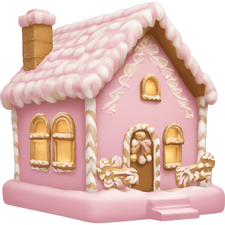 light pink and gold and white gingerbread house emoji