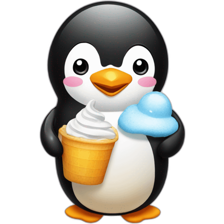 Pinguin avec une glace saveur vanille emoji