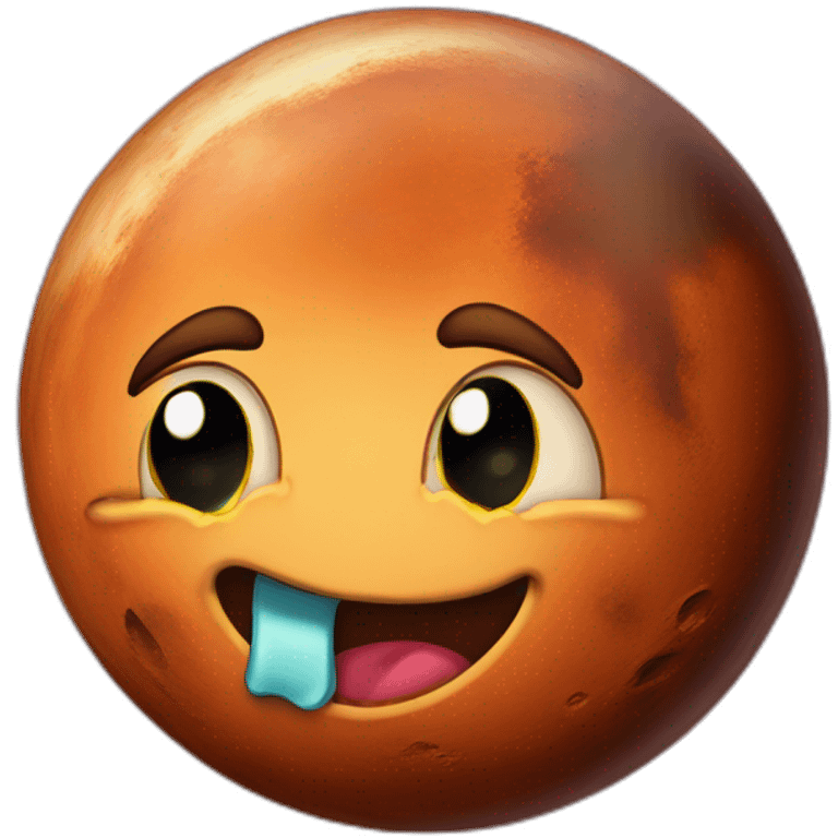 planet mars with a cartoon face with tears of joy emoji