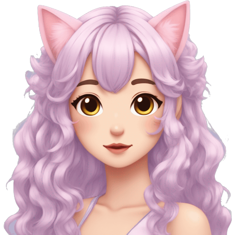 Gorgeous pastel anime girl with blushing face and hair garnitures and pretty hair and cat ears aesthetic trending style emoji