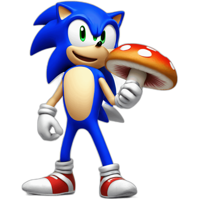 Sonic the hedgehog holding a tall fleshy mushroom emoji