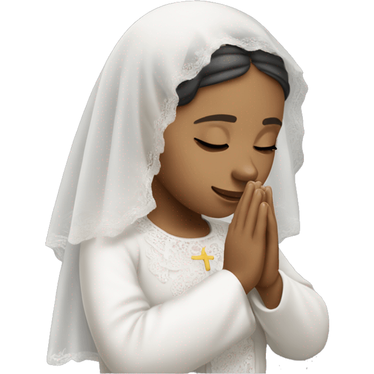 Light skin girl praying with eyes closed and lace white veil  emoji