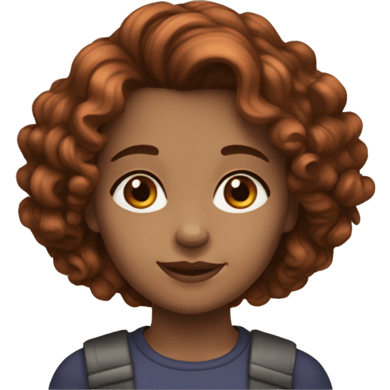 Girl with type 3B big curly copper brown hair, medium dark brown eyes, light tam skin emoji