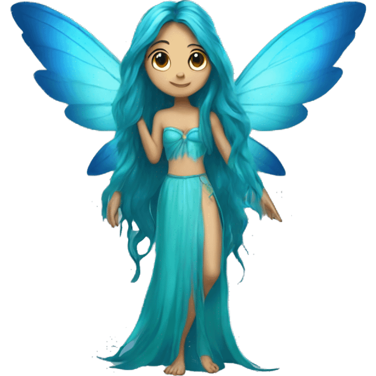 Beautiful, fairy, blue, turqoise, long hair, big wings emoji