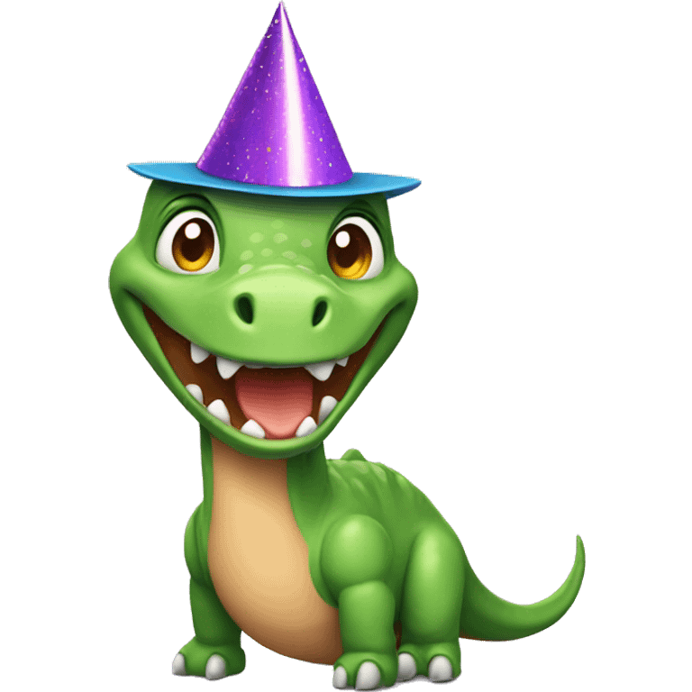 dinosaur with a birthday hat emoji