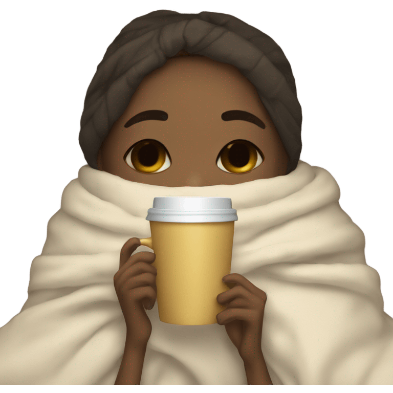 Light girl inside a blanket sipping coffee eyes closed emoji