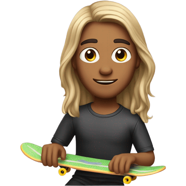 Surfer guy on skateboard doing her makeup  emoji