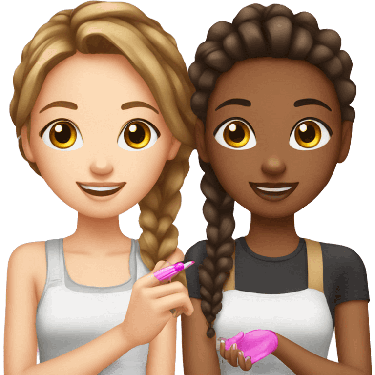 White teen girl and black teen girl are getting their nails done emoji