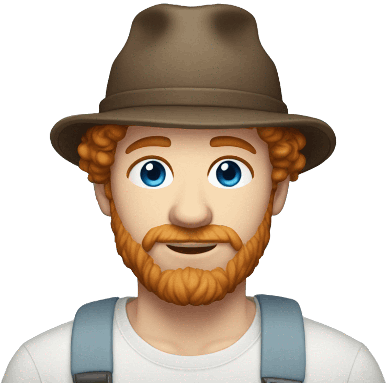 35 year old, male, short curly red hair, pale complexion, beard, blue eyes, hat emoji