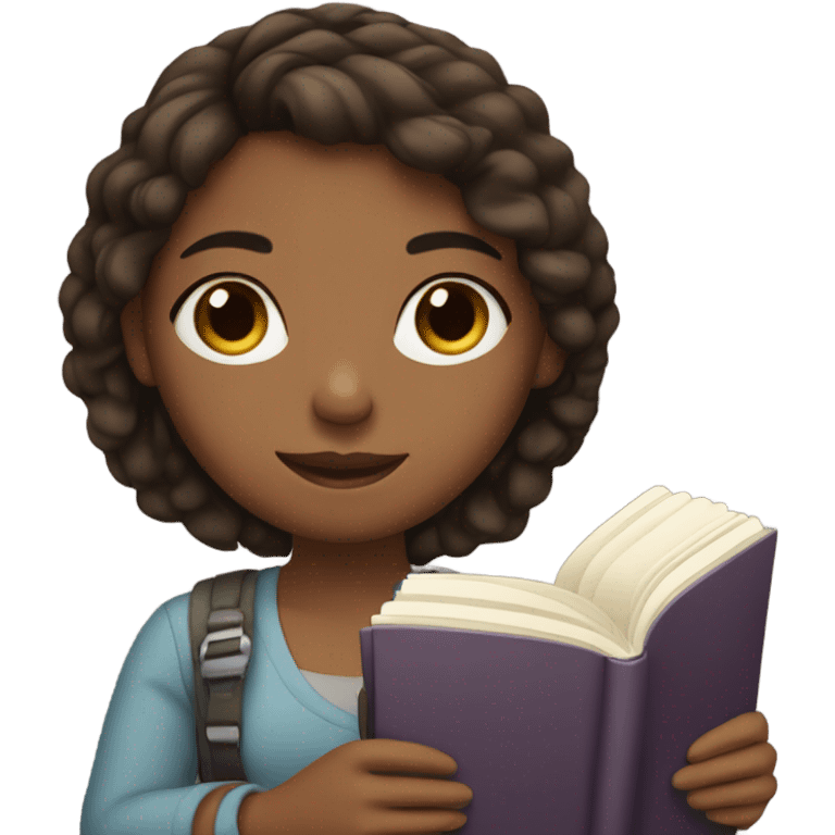 brunette brown girl holding a journal emoji