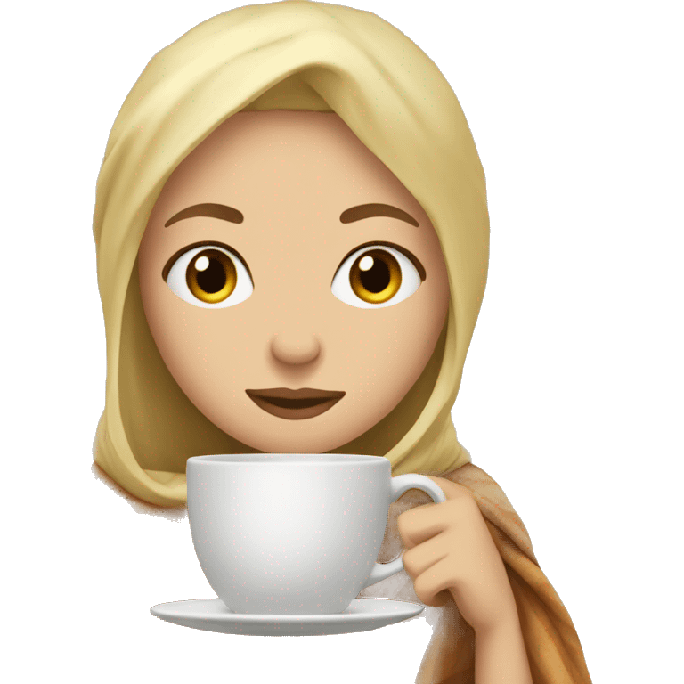 Blonde girl wrapped in blanket sipping tea emoji