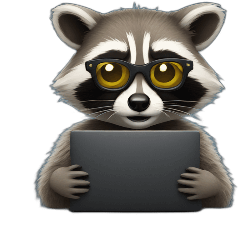 racoon wearing glasses programming on a black laptop emoji