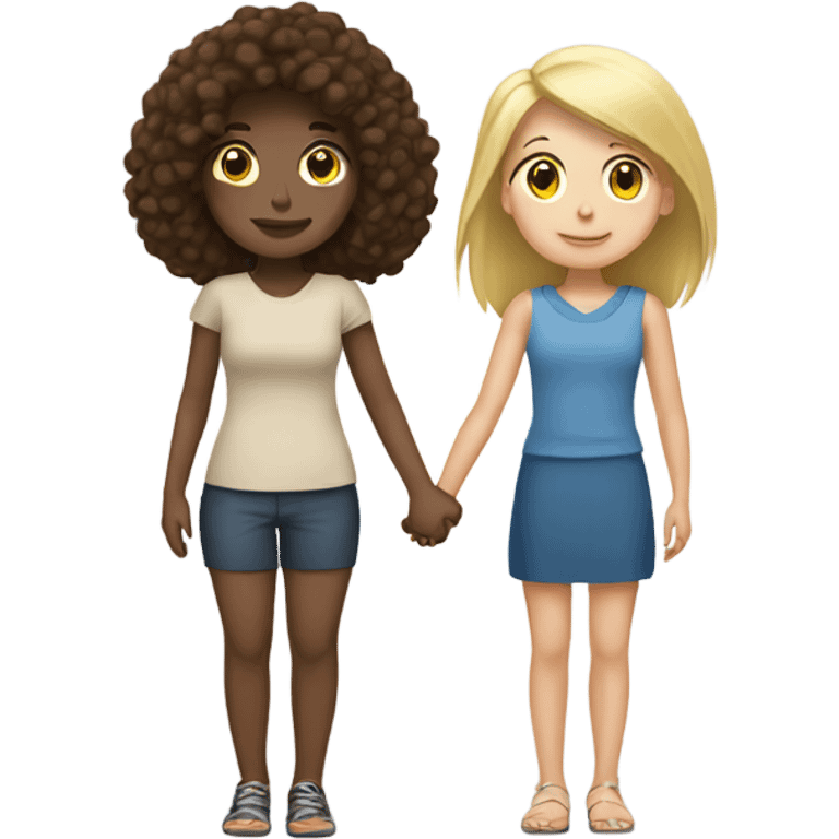 tall brunette woman and short blonde girl holding hands emoji