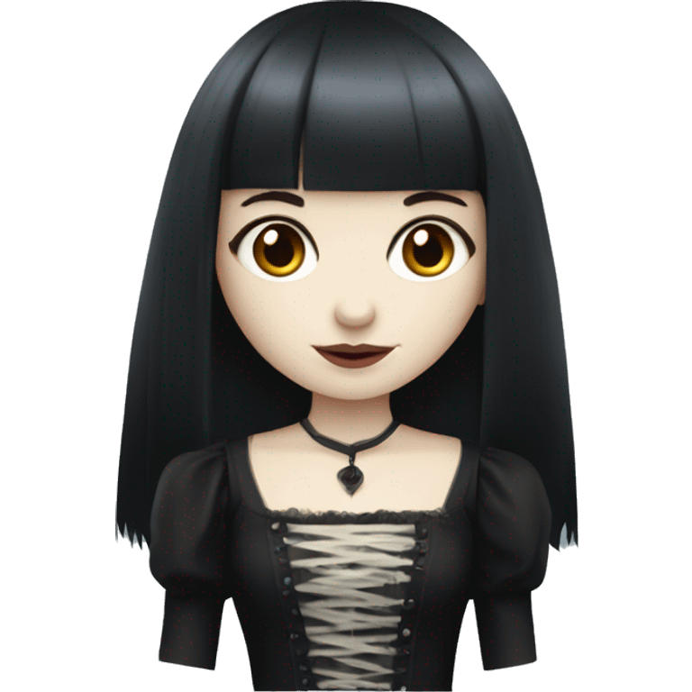 girl that has white skin and Long Dark red hair and fringe bangs and is wearing gothic dress emoji