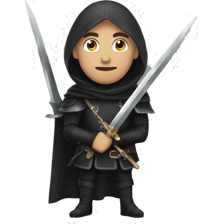 lightskinned guy with black medieval clothes and daggers on guard emoji