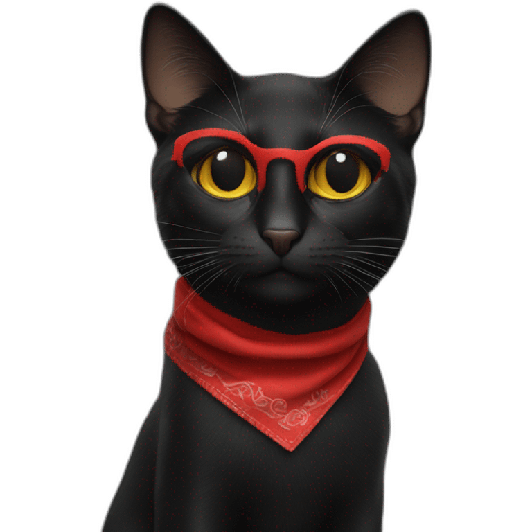 Un chat noir avec un bandana rouge emoji