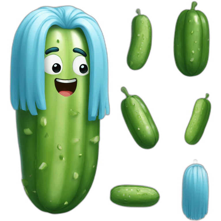 pickle with a face and light blue hair emoji