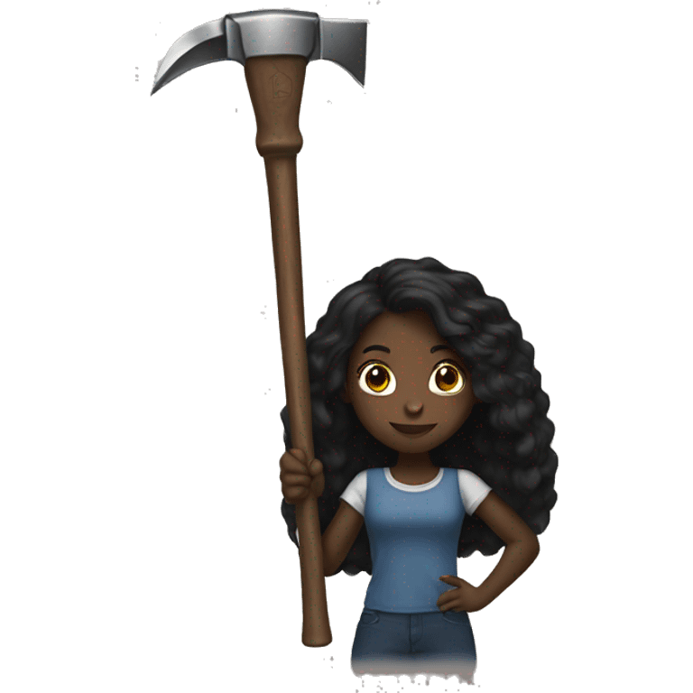 Black girl with long black hair holding hammer emoji