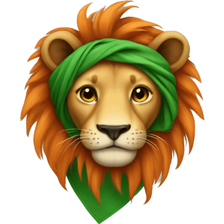 Lion with green and orange bandana emoji