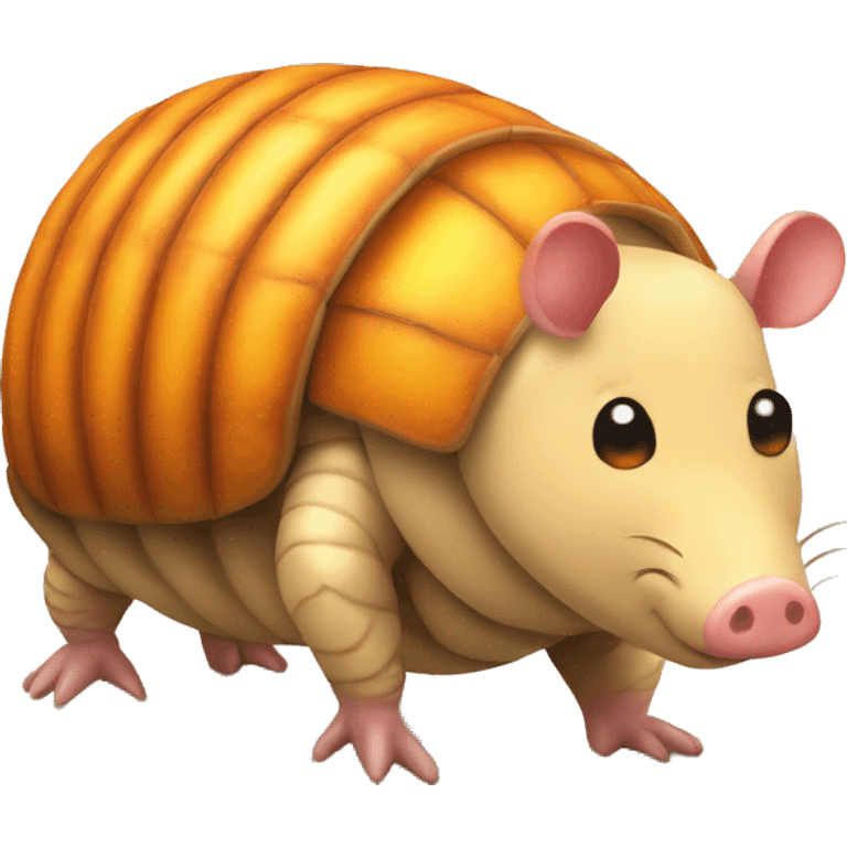 Yellow chubby round armadillo pig panda centipede with orange face armadillo emoji