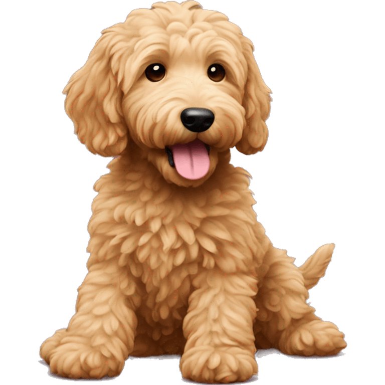 Goldendoodle playing with toy emoji