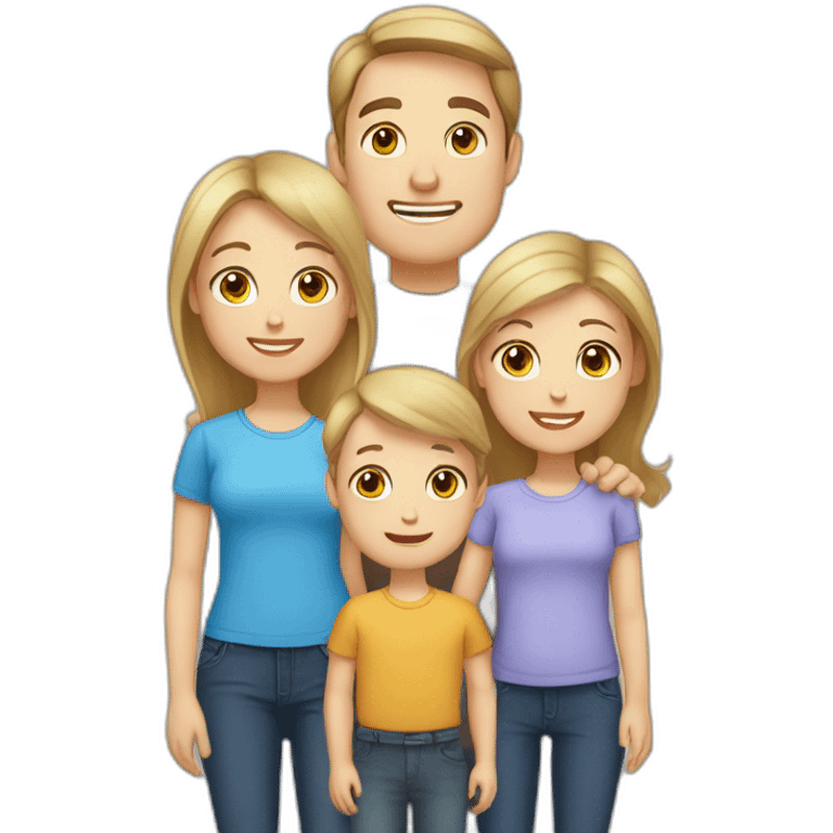 Father (caucasian brown hair), mother (caucasian blond hair blue eyes), and five babies. emoji