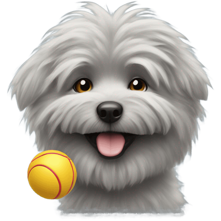 Grey fluffy dog with ball in mouth emoji