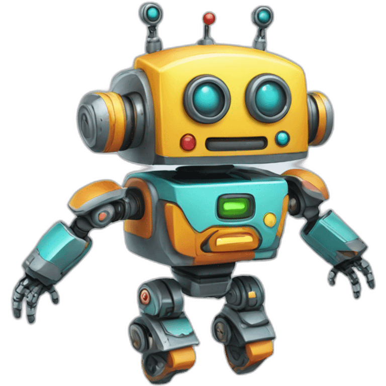 a cheerful multi-colored jumping robot emoji