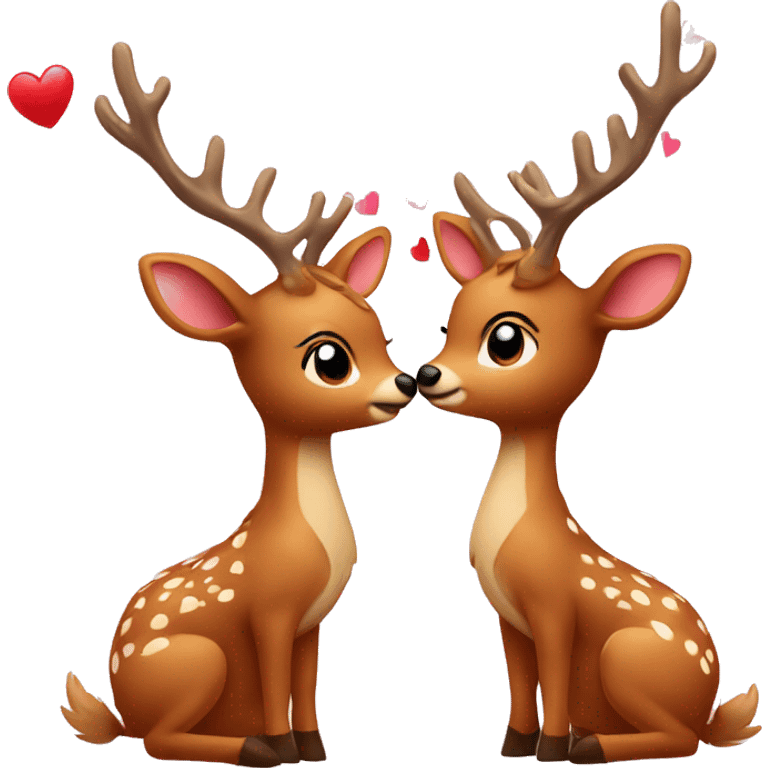 two deers kissing with hearts and bows emoji