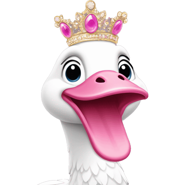 Pink silly goose wearing a tiara and dancing  emoji