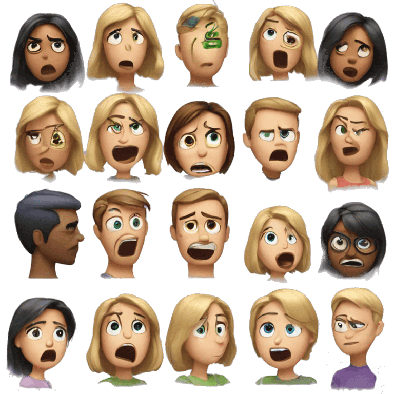 Create emoji representations of emotions like in the movie Inside Out: joy, anger, disgust, sadness, anxiety, fear, melancholy, envy, and shame. emoji