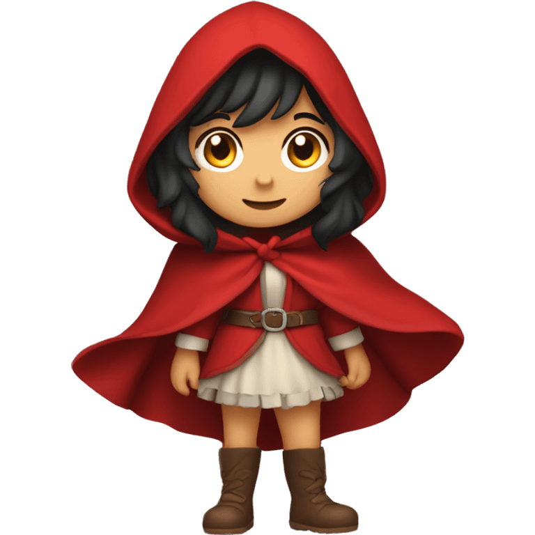 Little Red Riding Hood looks straight with black hair full body pose red cloak emoji