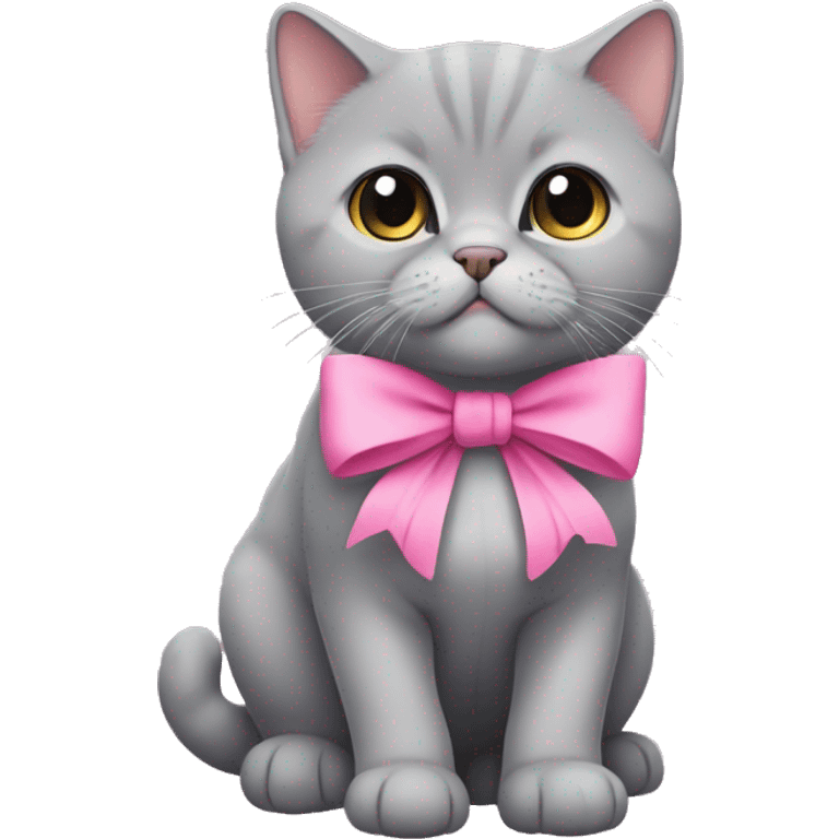 Grey british shorthair cute with a pink bow on her head emoji