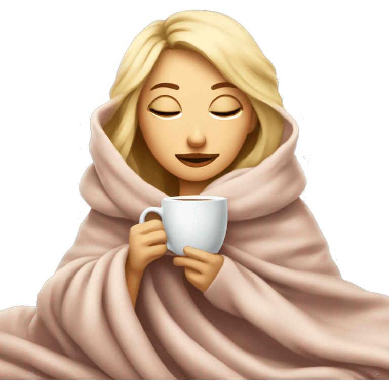 girl inside a blanket sipping tea eyes closed blonde emoji