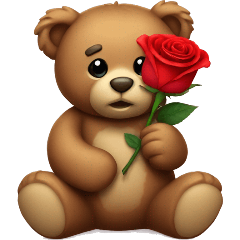 Teddy bear holding a red rose emoji