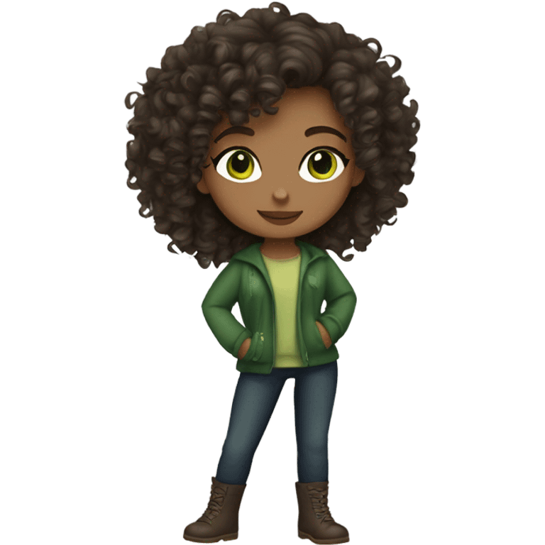 curly light-skinned girl with green eyes and dark brown curly long hair designer emoji