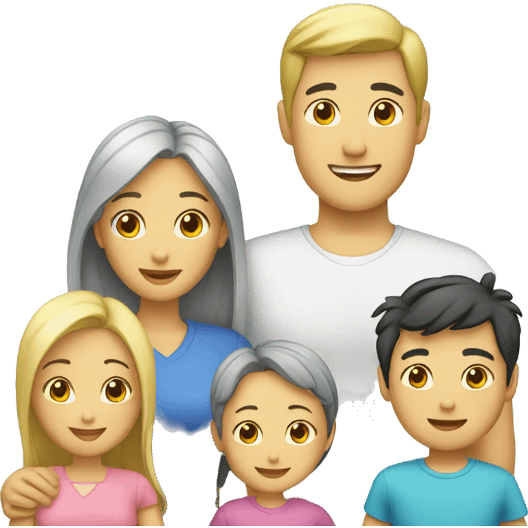 Family. Blonde mother, asian father, 3 daughters, 1 son emoji