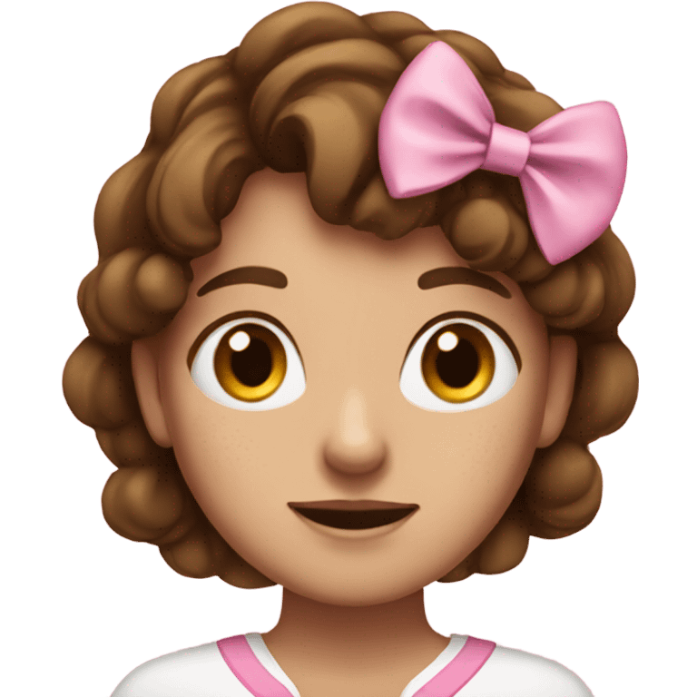 Women with brown hair and freckles wearing pink bow emoji