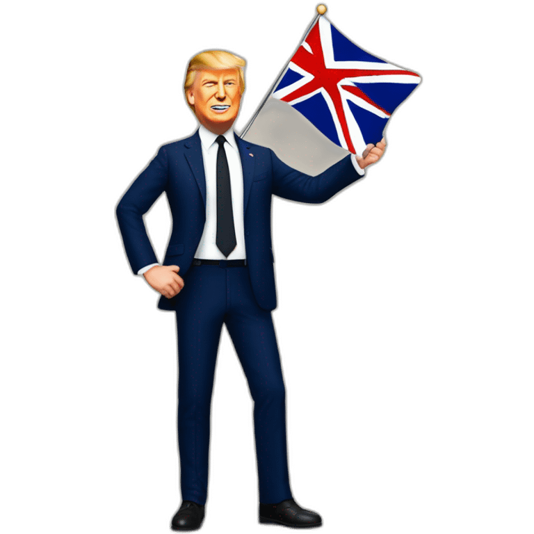 macron le president qui cerre la main a donalde trump avec des drapeau francais et uk derriere emoji