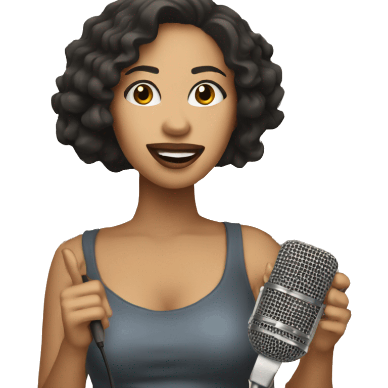 Latina with light skin singing with mic emoji