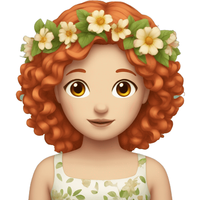 girl with red hair with floral wreath  emoji