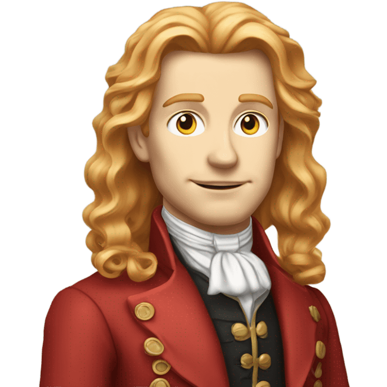 Male with Long strawberry blonde hair, wearing a red rebel suit from the 1800’s, pale skin emoji