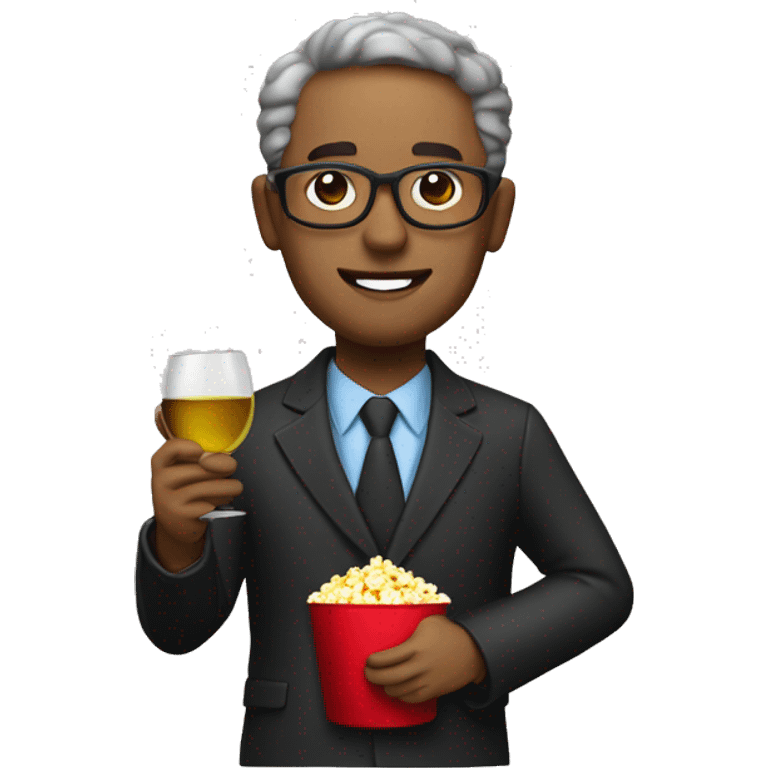 college professor with a wine glass and popcorn emoji