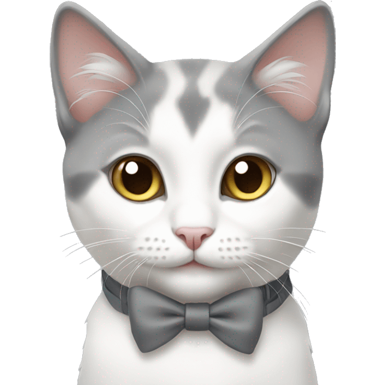 white gray mixed cat with bow emoji