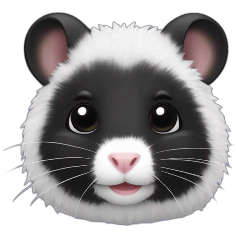 Black hamster with white dead inside hairs on head emoji